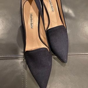 Charles David feminine heels - denim like color and material.